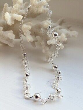 NEW Sterling Stamp Chain Bracelet W/Delicate Elements 7-8" Beautifully Feminine!